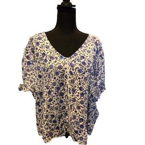 Lucky Brand Floral Blue and White Women's Top Size XL